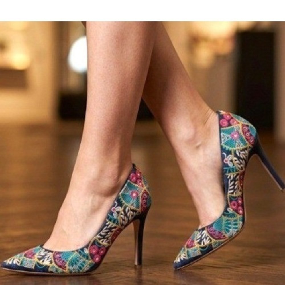 6.5 Sam Edelman Hazel Pointed Toe Pumps Embroidery Boho Multi Color Heels Womens